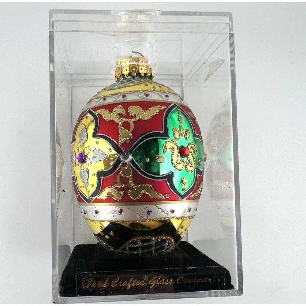Department 56 Hand Crafted Glass Jeweled Egg Ornament w/Acrylic Box